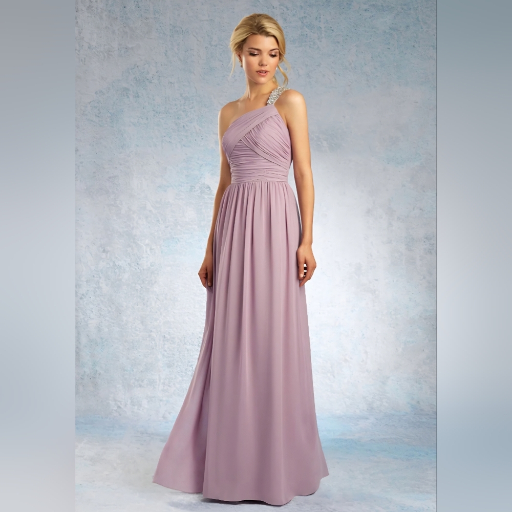 Alfred Angelo Elegant Lavender Rhinestone One-Shoulder Evening Gown Royal Bloom